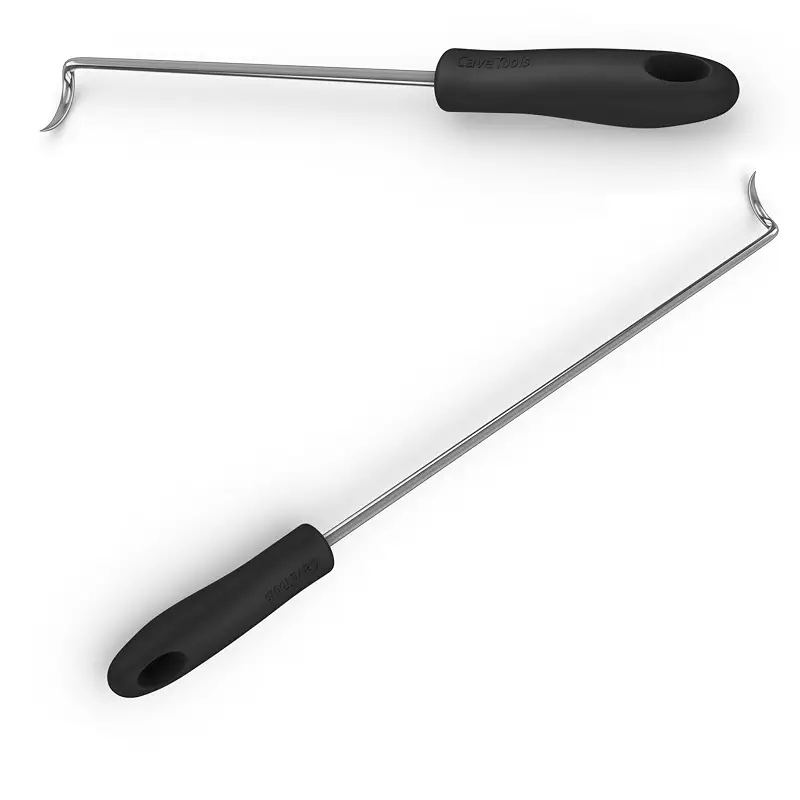 Cave Tools Hook Rack Food Flipper and Meat Hook for Grilling | Flipping and Turning Vegetables and Meats BBQ Grill and Smoker Accessories, Right-Handed, Large (17 Inch) Small (12 Inch)
