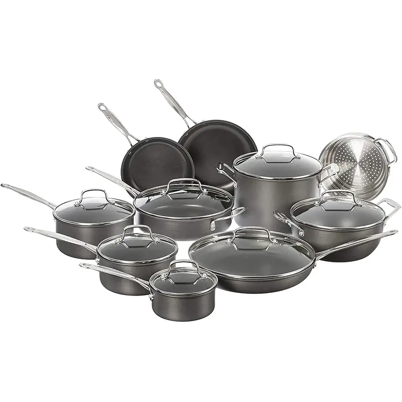 Cuisinart 17-Piece Pots and Pans Set, Non Stick Hard Anodized Cookware Set, Compatible with Electric, Gas Cooktops, Dishwasher Safe, Oven Safe Pot Set, Cool Grip Handles, Aluminum Core for Even Heat