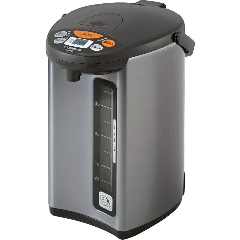 Zojirushi Micom Water Boiler and Warmer (135 oz. / 4L, Silver) | Four heat settings, Quick Temp mode, energy-saving operation