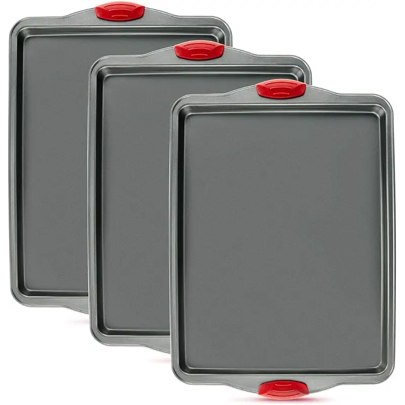 Premium Nonstick Baking Sheet Pans – Set of 3, Heavy-Gauge Carbon Steel, Warp, Dent, and Rust-Resistant – Gourmet Rimmed Half Cookie Sheet Trays, Non-Toxic for Exceptional Baking Performance