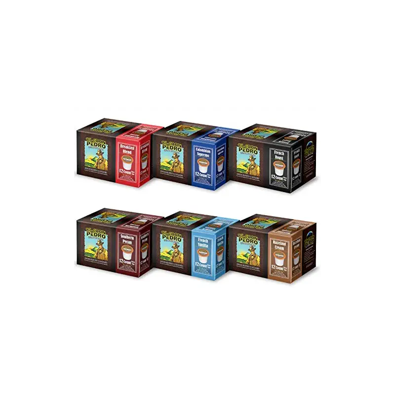 Cafe Don Pedro Variety Pack Arabica Low Acid Coffee Pods - Compatible with Keurig K-cup Coffee Maker, 6 different flavors, 100% Arabica, Battles Heartburn, Acidic Reflux, 72 Coffee K Cups