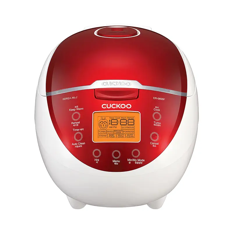 CUCKOO Micom Rice Cooker 6 Cup Uncooked / 12 Cup Cooked, Fuzzy Logic Rice Maker with Delay Timer & Keep Warm Setting, Versatile Food Steamer for Cooking, Non-Stick Inner Pot, Red (CR-0655F)