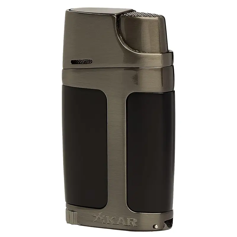 XIKAR ELX Double Jet Flame Butane Torch Lighter with 9mm Cigar Punch – Refillable Butane Lighter with Fuel Window – Wind-Resistant Adjustable Flame – Premium Cigar Accessory – Black with Gunmetal