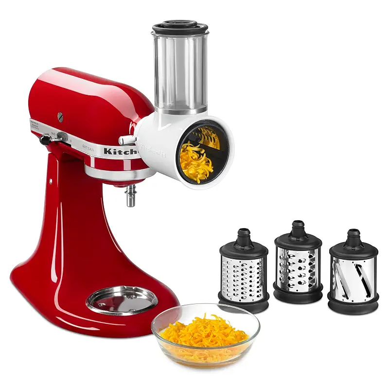 KitchenAid KSMVSA Fresh Prep Slicer and Shredder Attachment | Fits all Kitchenaid Stand Mixers, 3 blades for Slicing and Shredding, 2-in-1 Feed Tube, Storage Case, Dishwasher-safe