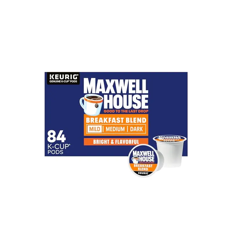 Maxwell House K-Cup Coffee Pods, 84 ct Box, Breakfast Blend Mild Roast | Bright & Flavorful Mild Roast Coffee Pods, Smooth & Delicious, Rich Aroma, Compatible with All Keurig Brewers, Kosher