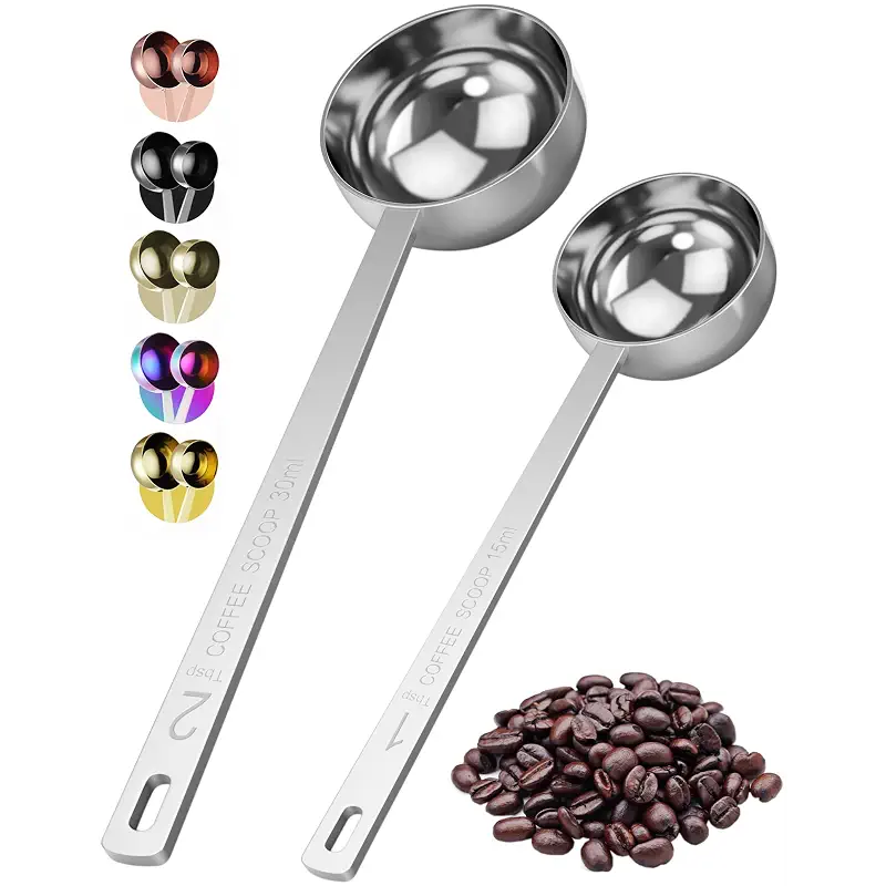 Orblue Premium Coffee Scoop Set - 1 Tbsp (15ml) & 2 Tbsp (30ml) Measuring Tablespoon - Stainless Steel Coffee Measuring Spoon and Scooper with Long Handles - Pack of 2