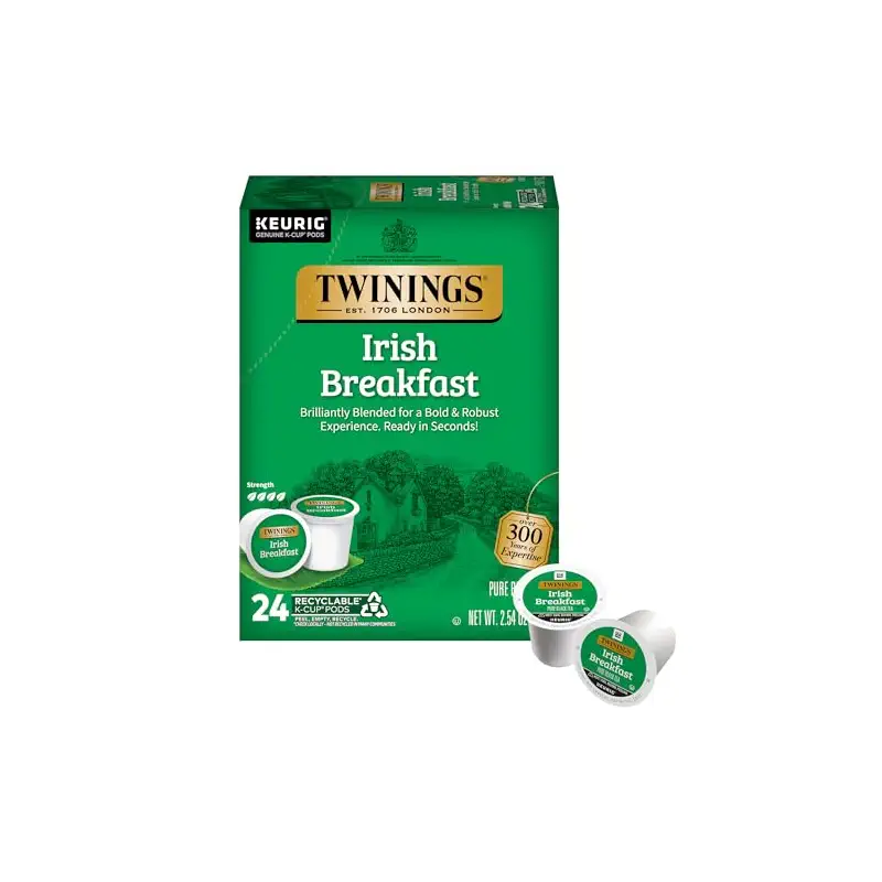 Twinings Irish Breakfast Black Tea K-Cups For Keurig, 24 CT Box (1 Pack) | Our Strongest Black Tea, Bold & Robust, Naturally Caffeinated, 24 Keurig Pods for Single Serve Brewers, Enjoy Hot or Iced