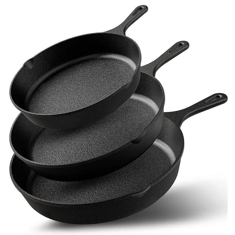 Utopia Kitchen Cast Iron Skillet Set 3 Piece 6 8 10 Inch PFAS-Free Black | Chef Pan, Even Heat Distribution, Stovetop, Campfire and Grill Safe, Large Skillet Set, Indoor Outdoor Use
