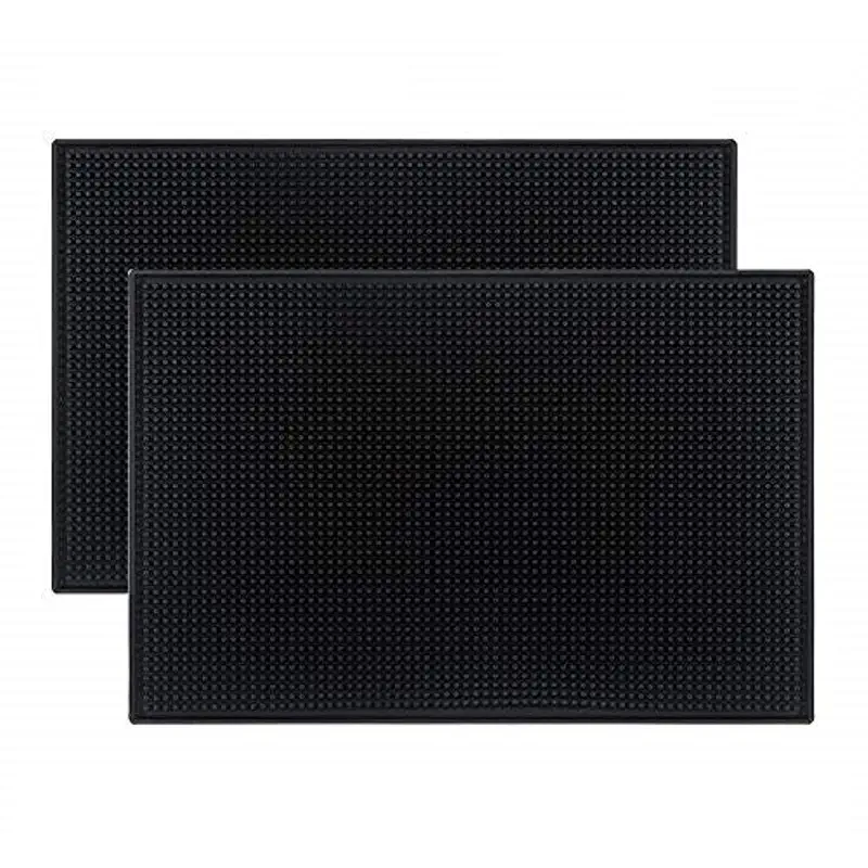 Tebery 2 Pack Black Bar Mat, 18" x 12" Rubber Dish Drying Mat for Countertop, Non Slip Cocktail Service Spill Mats for Bartending, Coffee Bar Mats Accessories for Home Kitchen