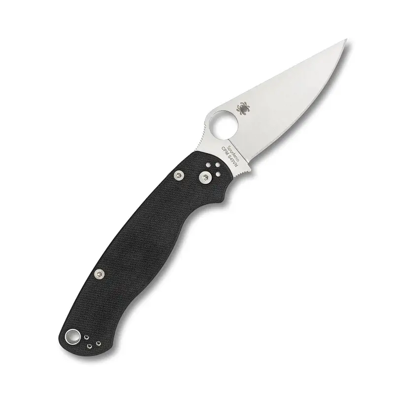 Spyderco Para Military 2 Left Handed Folding Pocket Knife, PlainEdge | 8.26" Overall Length, 3.45" CPM S45VN Steel Blade, G-10 Handle, Compression, Full-Flat Grind