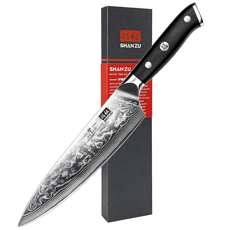 SHAN ZU Chef Knife 8 Inch Japanese Steel Damascus Kitchen Knife | Professional Kitchen Knives Ultra Sharp High Carbon Super Steel Kitchen Utility Knife