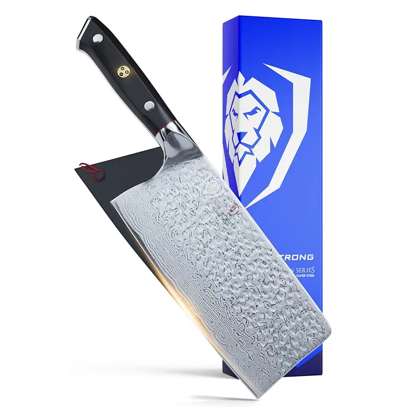 Dalstrong 7" Meat Cleaver Knife - Japanese Super Steel Damascus | Shogun Series Elite - Hammered Finish - Sheath - Razor Sharp - Heavy Duty Gift Cooking Knife
