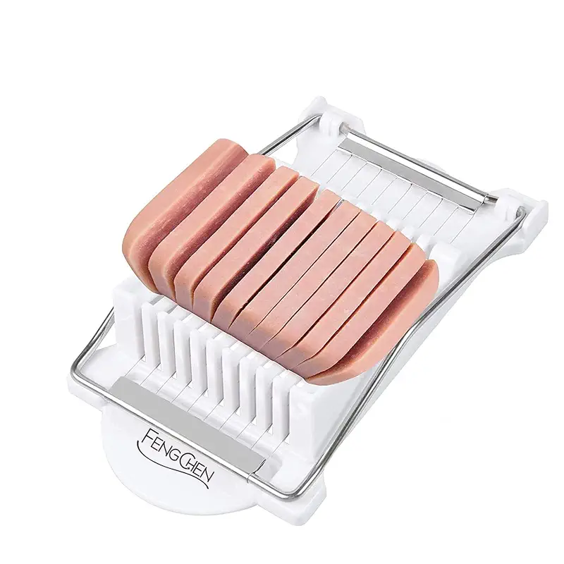 FENGCHEN Spam Slicer, Easy Luncheon Meat Cutter with Stainless Wires, Multi-purpose Soft Food Cutter for Luncheon Meat, Fruit of Kitchen Home Use, Durable and Rust Resistant Food Prep Accessory,White