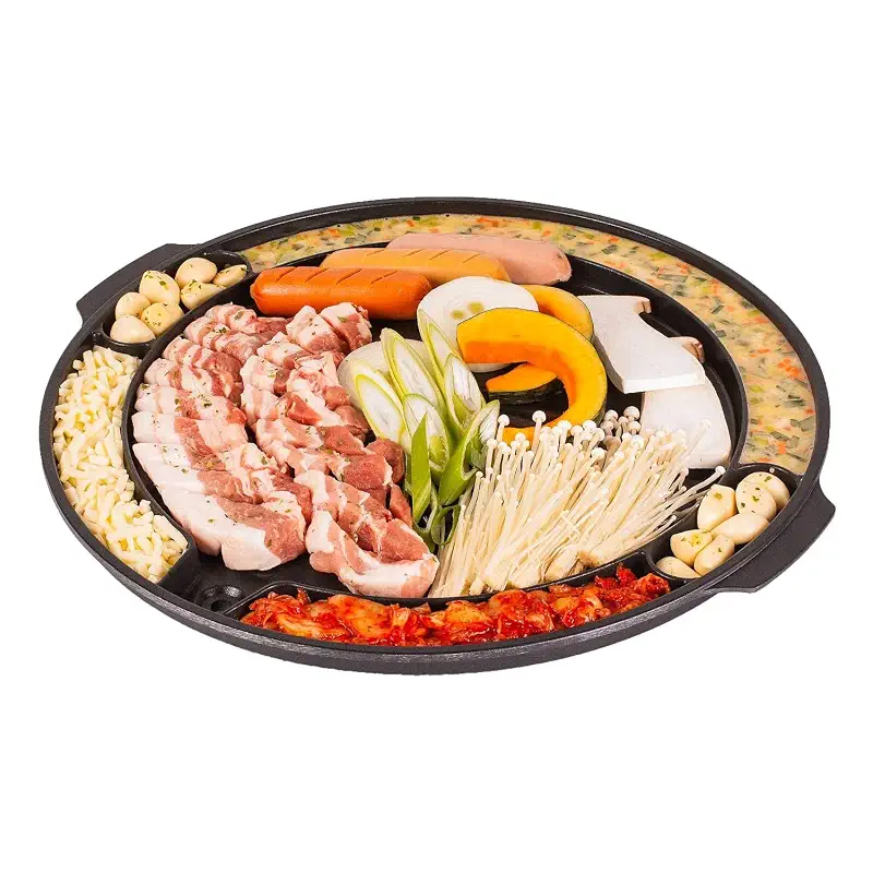 COOKKING - Master Grill Pan, Korean Traditional BBQ Grill Pan - Stovetop Nonstick Indoor/Outdoor Smokeless BBQ Cast Aluminum Grill Pan, Made in Korea