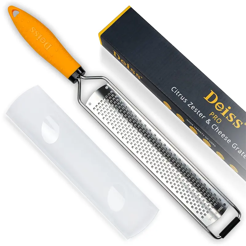 Deiss PRO Lemon Zester & Heavy Duty Grater - Parmesan, Garlic, Nutmeg, Chocolate, Fruits, Vegetables, Ginger & Cheese Shredder