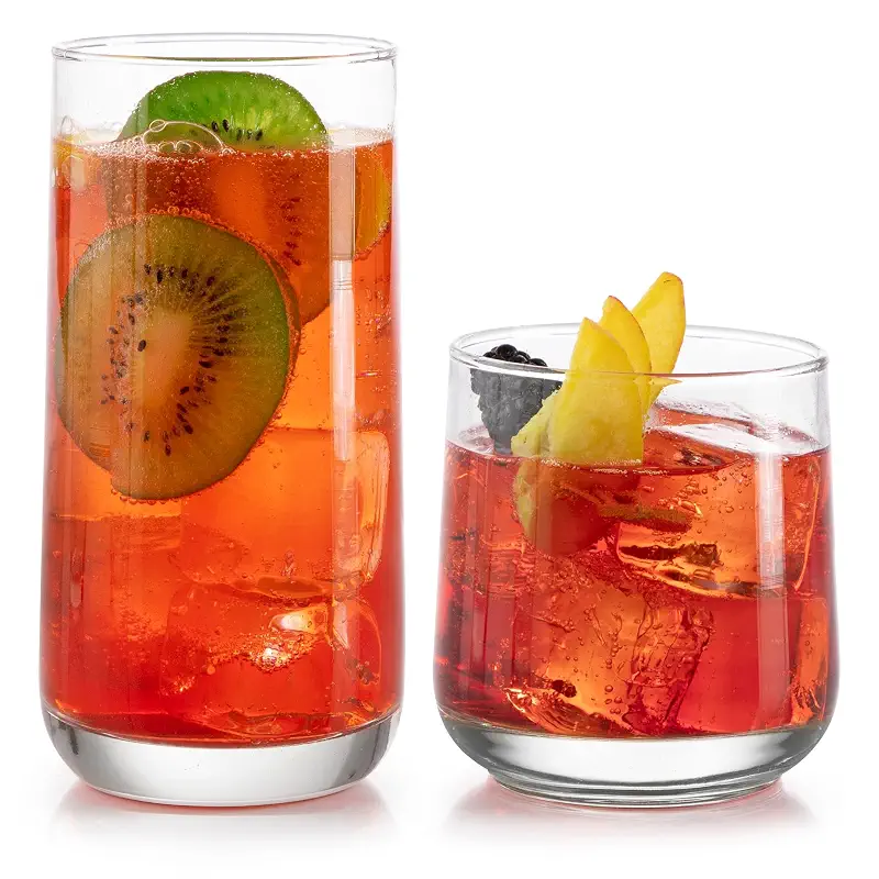 Libbey Ascent Tumbler & Rocks Drinking Glasses Set of 16, Clear Glass Cups | 16.25 oz & 12.25 oz Capacities Glasses for Water, Juice, Cocktails, and More with Curved Design and Dishwasher-Safe Care