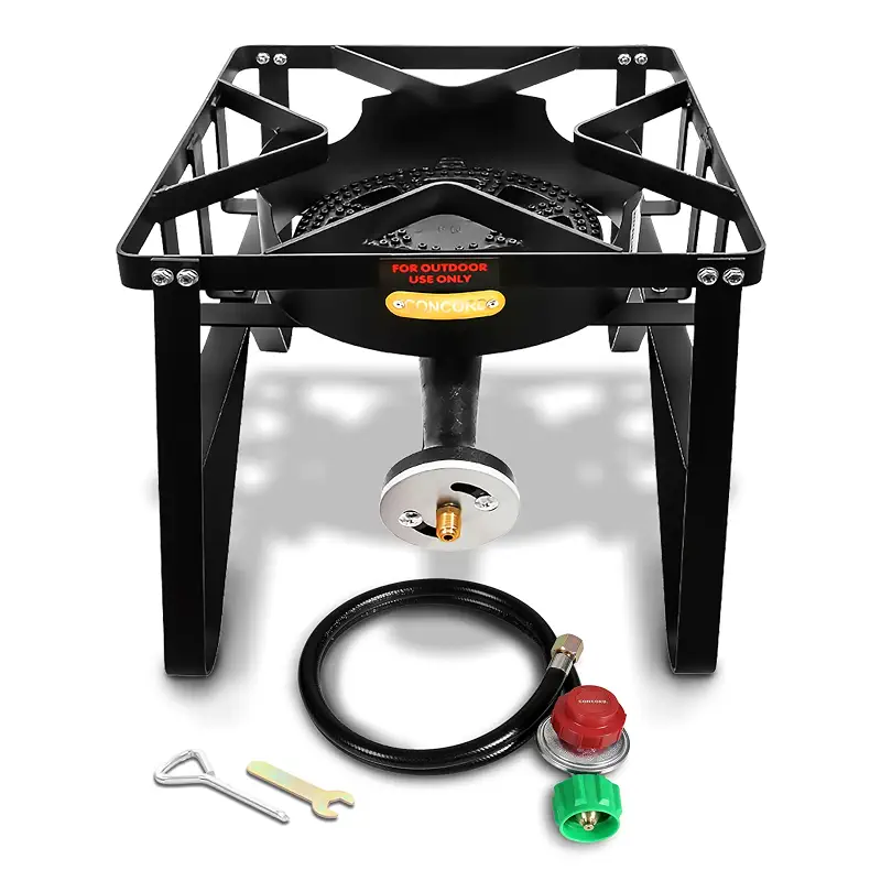 Concord Deluxe Banjo Single Propane Burner, 200,000 BTU Portable Outdoor Stove for Camping Cooking/Home Brewing/Making Sauces, 16” Square