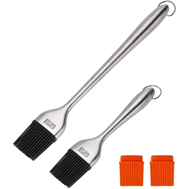 Rwm Basting Brush - Grilling BBQ Baking, Pastry and Oil Stainless Steel Brushes with Back up Silicone Brush Heads(Orange) for Kitchen Cooking & Marinating, Dishwasher