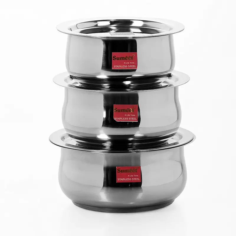 Sumeet Stainless Steel Cookware Set With Lid, 1.6, 2.1 Liters, 3 Piece (Steel)