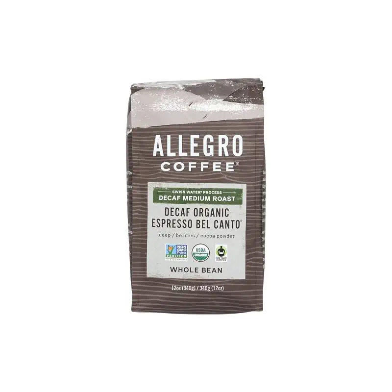 Allegro Coffee Decaf Organic Espresso Bel Canto Whole Bean Coffee, 12 oz