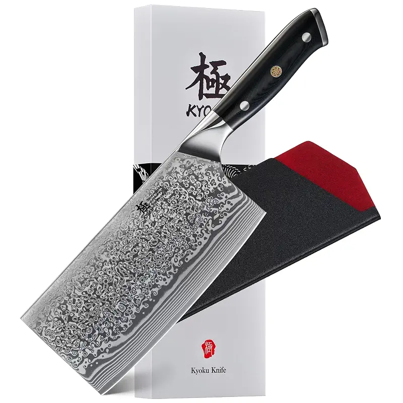 KYOKU Vegetable Cleaver Knife - 7" - Shogun Series - Japanese Style VG10 Steel Core Forged Damascus Blade - with Sheath & Case
