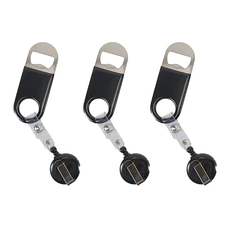 Retractable Flat Beer Bottle Opener with Belt Clip for Bartenders,Waiter (Black 3-Pack)