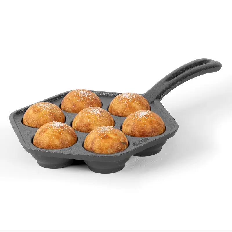 Commercial CHEF Danish Aebleskiver Pan, Pre-Seasoned Cast Iron, CHCI4105 | Seven Sections For Mini Puffs and Pancake Balls, Works on All Cooktops Including Induction, Outdoor Cookware for Grills