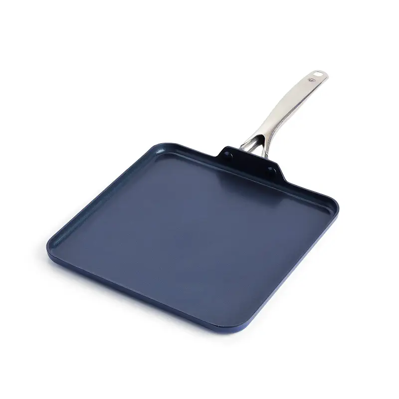 Blue Diamond 11" Diamond Infused Ceramic Nonstick Square Griddle Pan, Blue | PFAS-Free Ceramic Nonstick, Dishwasher & Oven Safe, Stay Cool Handle, Durable Metal Utensil Safe, Pancake Pan