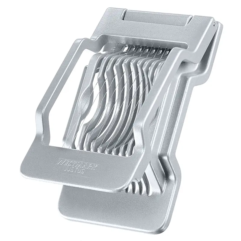 Westmark Egg Slicer Justus for Hard Boiled Eggs with Individually Tensioned Stainless Steel Wire Cutters, German Heavy Duty Aluminium Slicer for Round & Oval Eggs, Dishwasher Safe, Grey