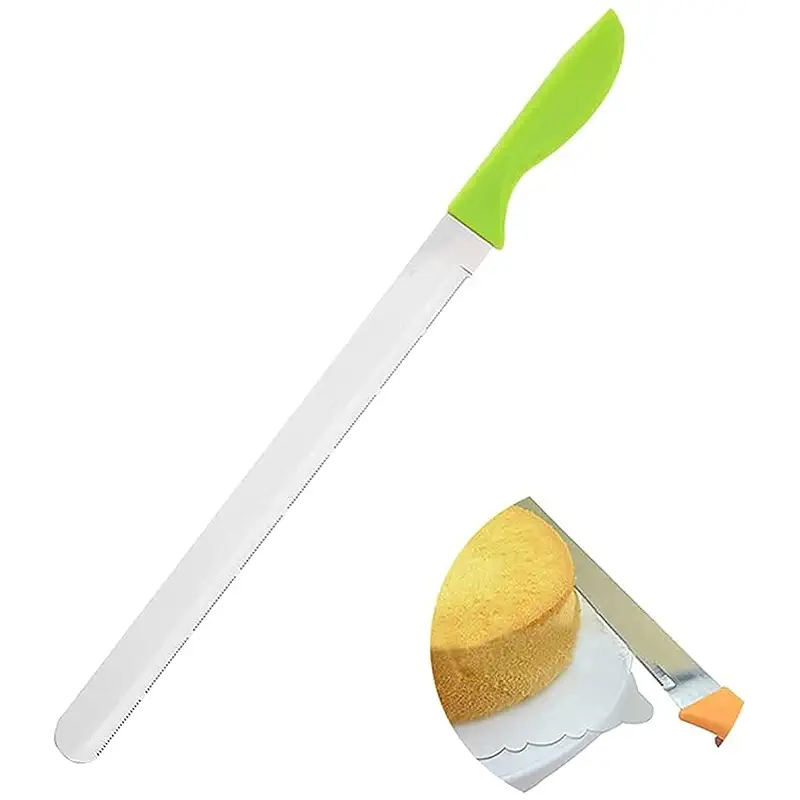 10Inch/12Inch Stainless Steel Cake Knife Plastic Handle Baking Pastry Spatulas Serrated Bread Knife Kitchen Baking Tool (12 inch)