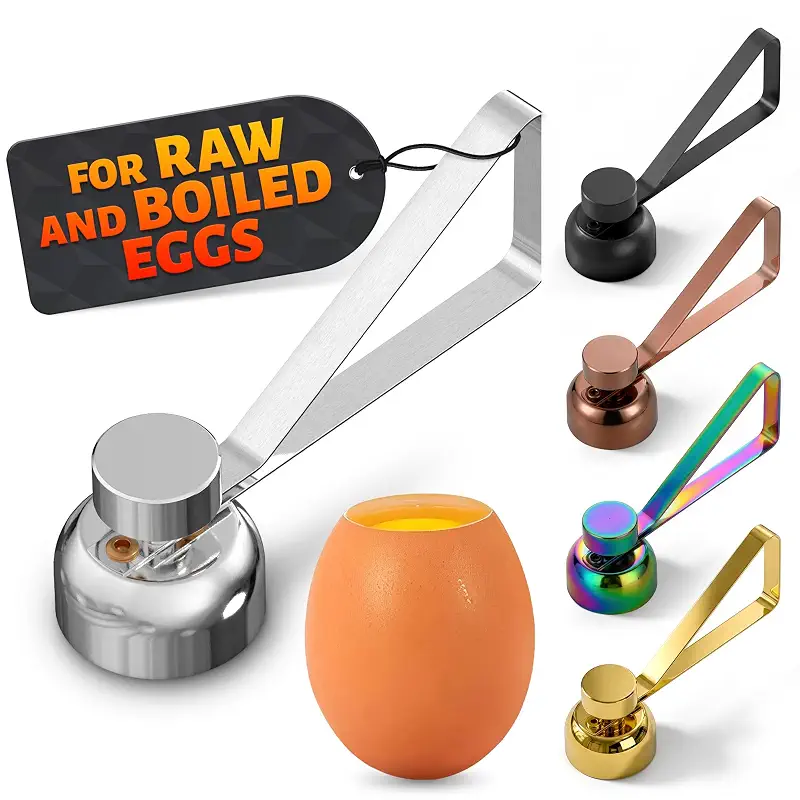 Egg Cracker Tool for Raw Eggs, Pull-and-Release Topper (Silver) | Stainless Steel Egg Shell Opener for Soft & Hard-Boiled Eggs; Clean-Cut; Yolk Intact; for Breakfast & Baking; Dishwasher Safe