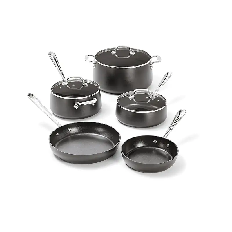 All-Clad HA1 Hard Anodized Nonstick (8-Piece) Pots and Pans Set Non Stick Cookware Sets, Oven Broiler Safe 500F, Black