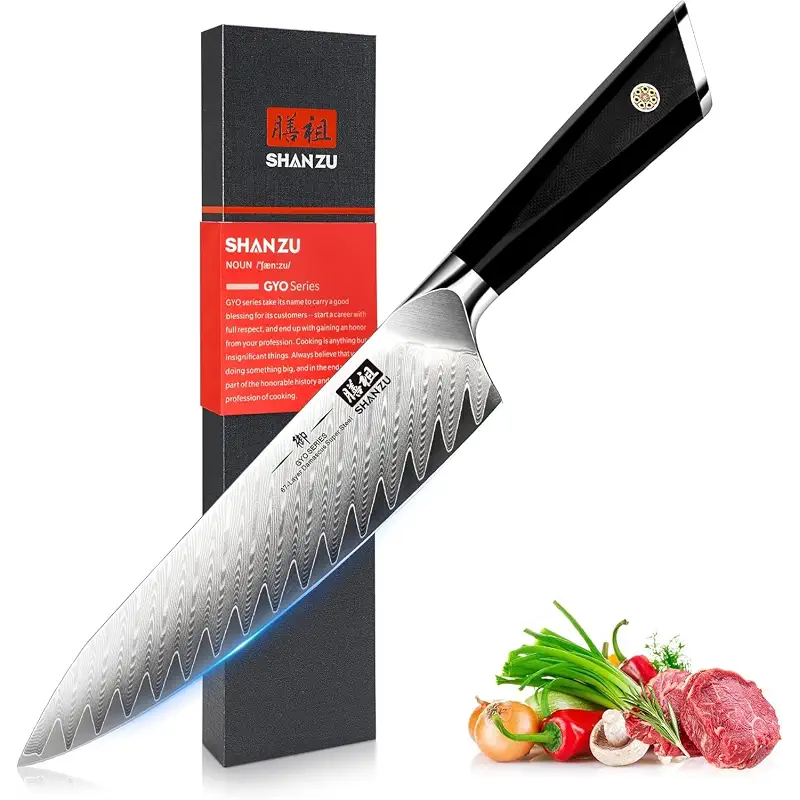 SHAN ZU Damascus Chef Knife 8 inch, 67-Layer High Carbon Steel | Ultra Sharp Japanese Chef Knife,Professional Kitchen Utility Knives with G10 Ergonomic Handle Cooking Knife with Gift Box
