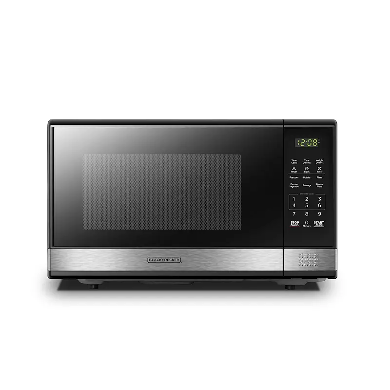 BLACK+DECKER EM031MB11 Digital Microwave Oven with Turntable Push-Button Door, Child Safety Lock, 1000W, 1.1cu.ft, Black & Stainless Steel, 1.1 Cu.ft