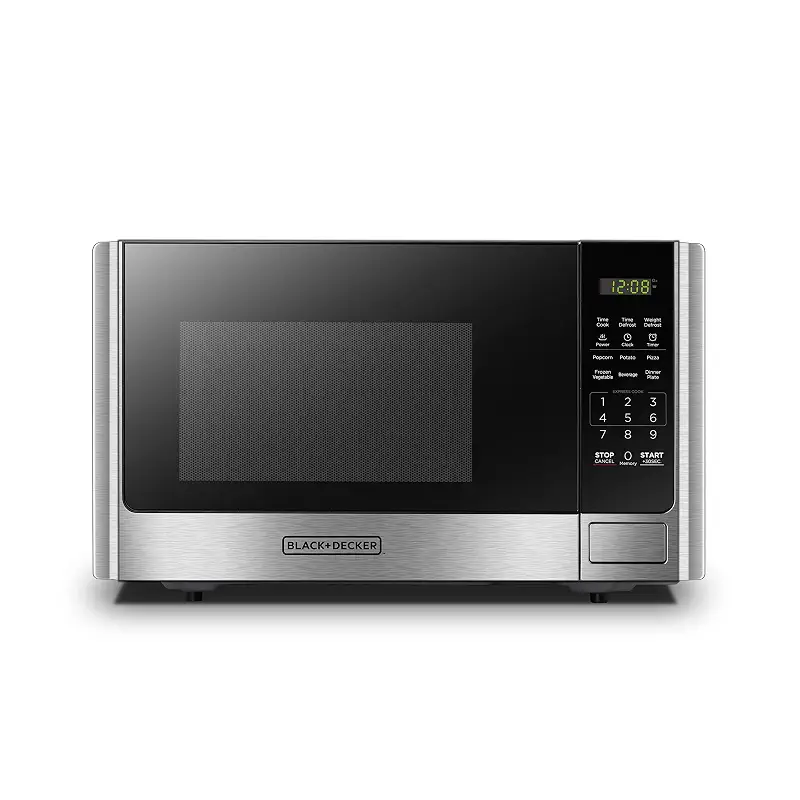 BLACK+DECKER Countertop Microwave Oven, 0.9 Cu.Ft, 900W, Stainless Steel | 10 Power Levels, Push-Button Door, Child Safety Lock, Countertop, 6 Auto Cook Presets