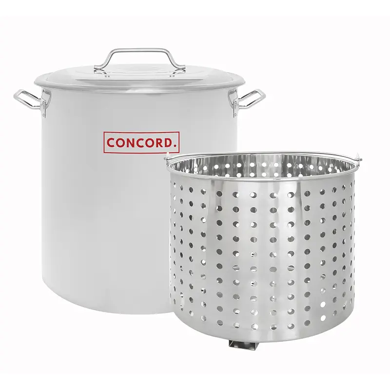 CONCORD Stainless Steel Stock Pot w/Steamer Basket. Cookware great for boiling and steaming (40 Quart)