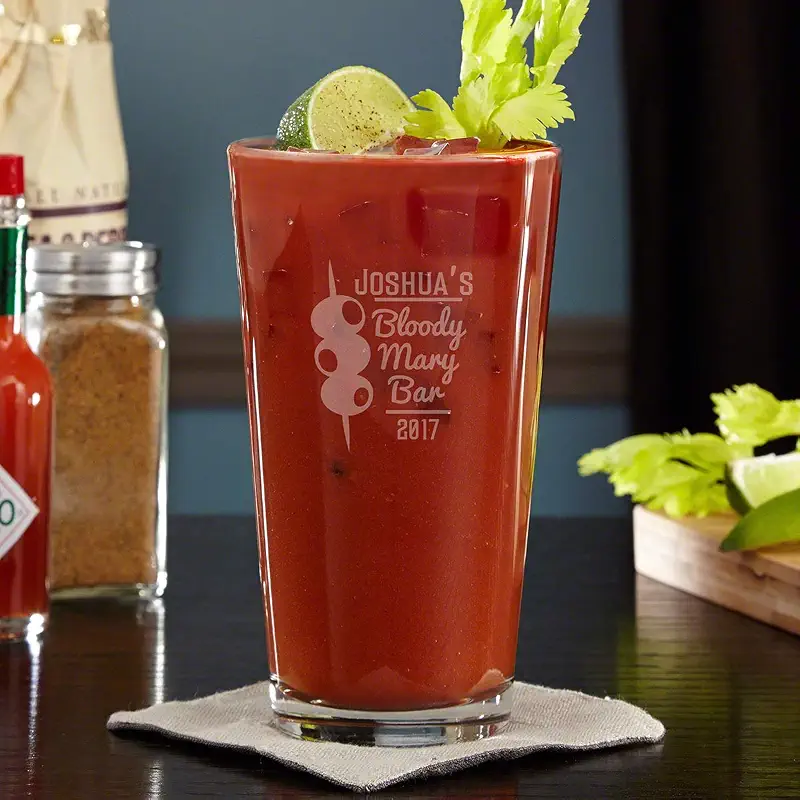 HomeWetBar Bloody Mary Bar Personalized Pint Glass - Customizable Pint Glass for Bloody Mary Enthusiasts