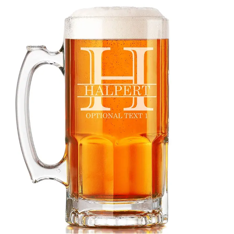 Large 34 oz Custom Engraved Beer Mug Personalized Gifts for Men Halpert | Customize the front and back for a unique Father's Day, best man, groomsmen, birthday, retirement, or christmas gift