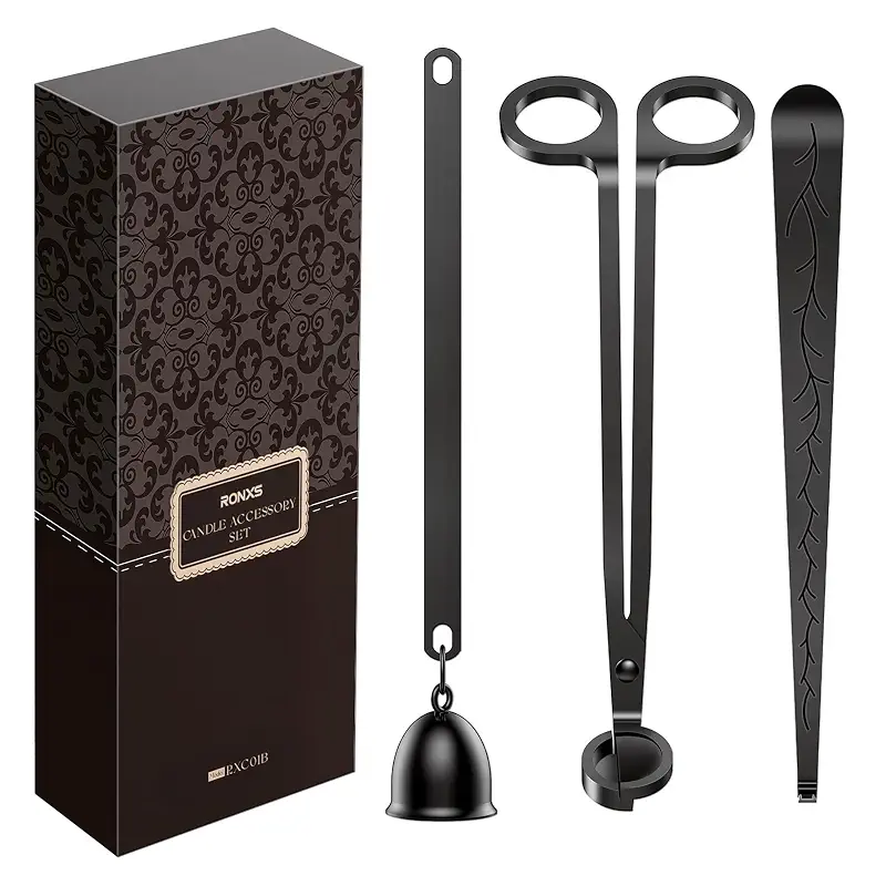 RONXS 3 in 1 Candle Wick Trimmer Set, Snuffer, Dipper, Cutter, Black | Candle Care Accessory Kit, Stainless Steel, Trims Wick, Puts out Flame and Dips, Gift Box for Candle Lovers Home Decoration