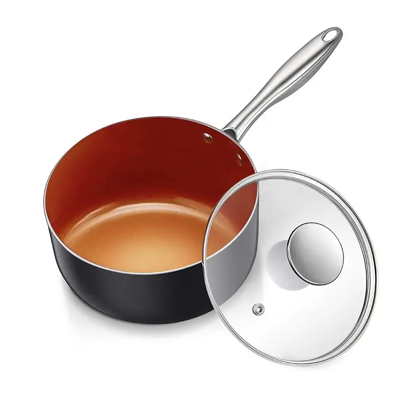 MICHELANGELO Sauce Pan with Lid, Ultra Nonstick 3 Qt Saucepan with Lid, 3 Quart Non Stick Pot Induction Compatible, Ceramic Small Pot, Copper