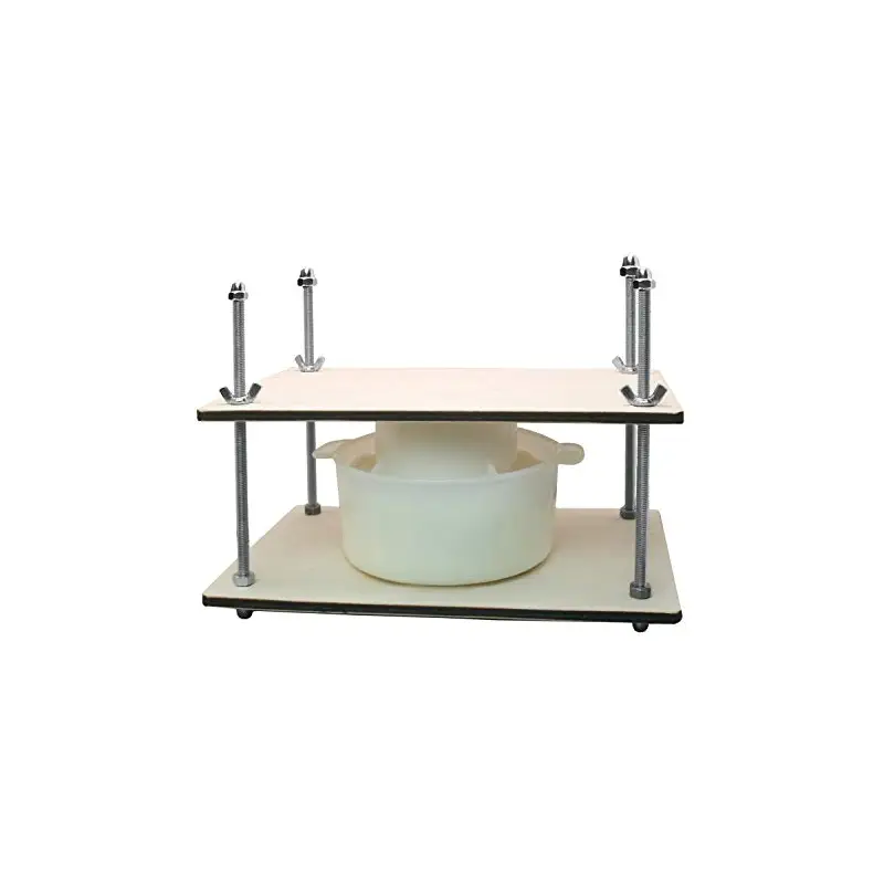 PetriStor Wooden Cheese Press for Cheese Making Supplies 12 in Metal Guides and Cheese Mold with Follower Piston 1.3Qt - Small Home Supply Cheese Press Machine - Prensa Para Queso Casero