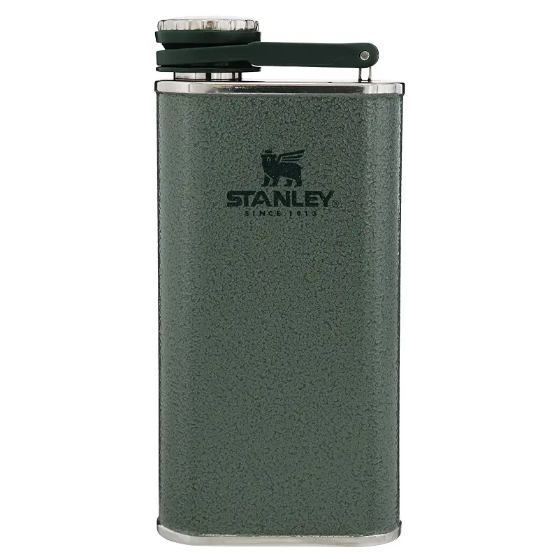 Stanley Classic Easy Fill Wide Mouth Flask 8 oz | Leakproof Hip Flask | Hinge Connected Never Lose Cap | Insulated Stainless Steel Liquor Container | BPA-Free | Hammertone Green