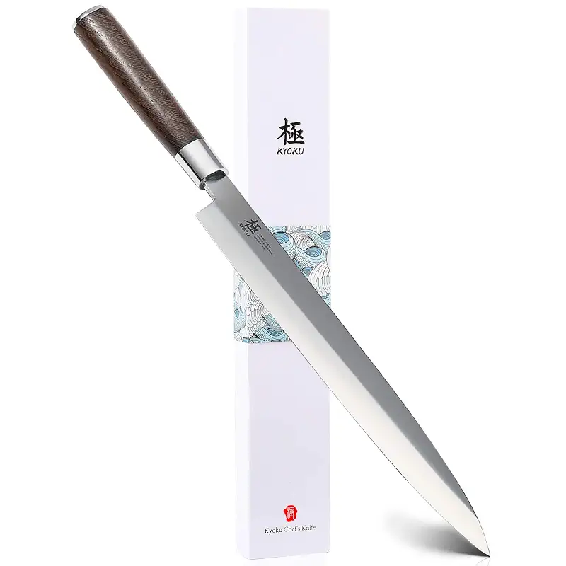 KYOKU Samurai Series - 10.5" Yanagiba Knife Japanese Sushi Sashimi Knives - Superior Japanese Steel - Wenge Wood Handle - with Case | 56-58 Hrc Single Bevel Japanese Steel Blade, Ergonomic Wenge Wood Handle, Precision Raw Fish Slicing Tool With Case
