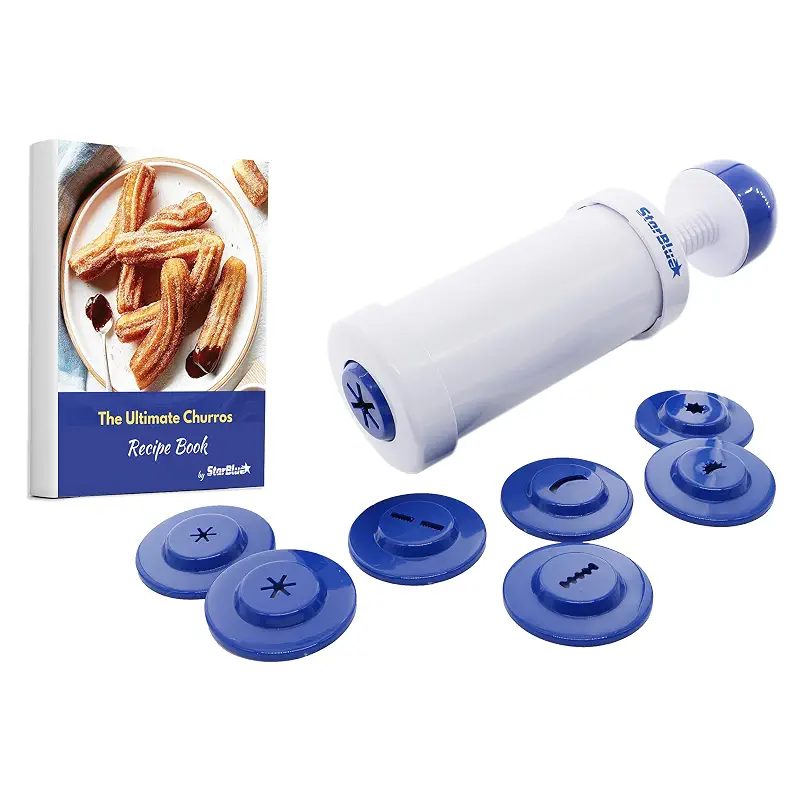 StarBlue Churrera Churro Maker with FREE Recipe e-Book - Easy Piping Nozzle Tool for Deep Fry Churro in 8 Difference Shapes