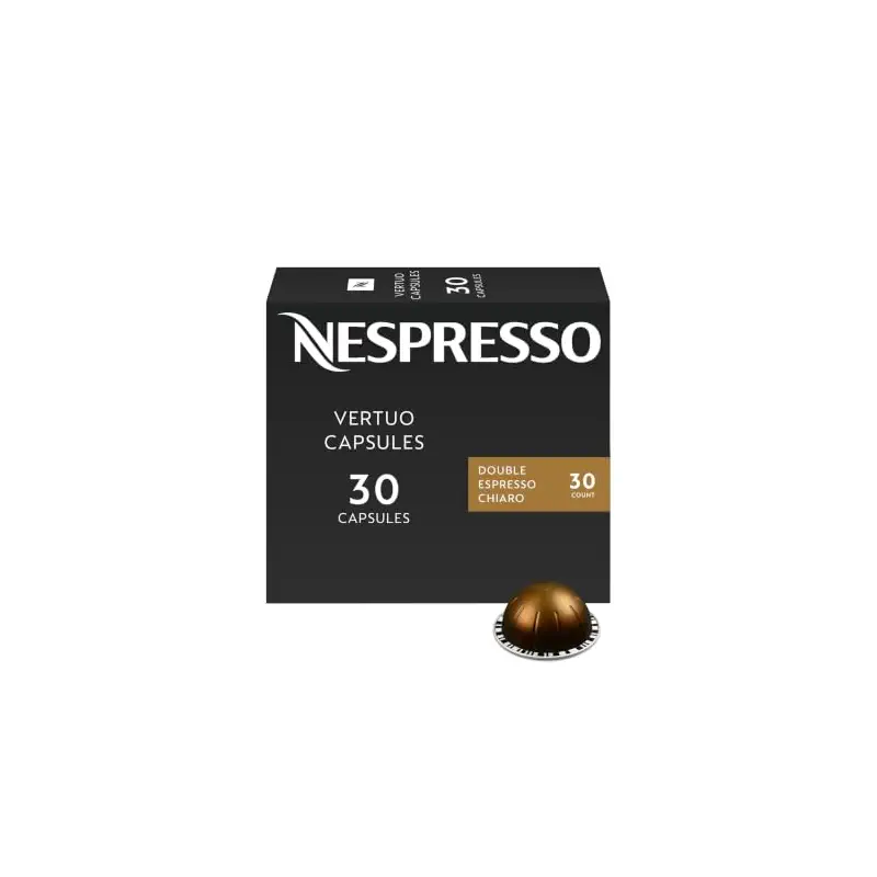 Nespresso Vertuo, Double Espresso Chiaro, 30-Count Espresso Coffee Pods | Capsules Medium Roast Pack of 1 Brews 2.7oz