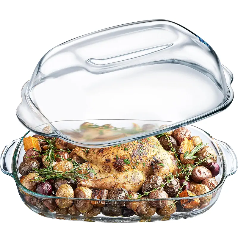 Simax Roaster Dish With High Lid Set, 8 Quart Glass Baking Dish | Borosilicate Glassware, Microwave Safe, Oven Safe, Dishwasher Safe, Large Casserole