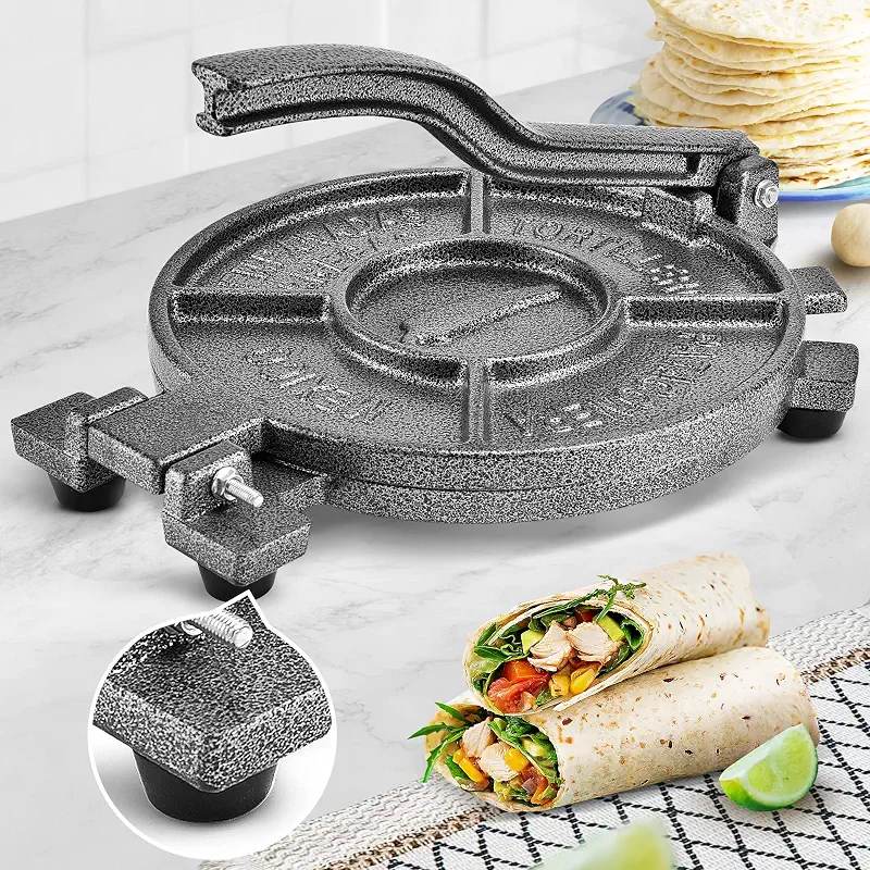 ARC 10 Inch Heavy Duty Cast Iron Tortilla Press with Non-Slip Foot Pad | Include 100 Pcs Parchment Paper, Rust-Proof Coating Tortilla Maker, Perfect for Homemade Quesadillas, Rotis & Empanadas