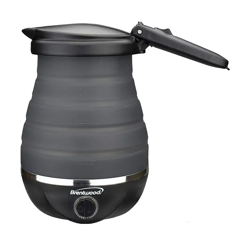 Brentwood Appliances KT-1508BK .85-Quart Dual-Voltage Collapsible-Travel Kettle (Black), 0.85Q | Dual-voltage operation, compact folding design