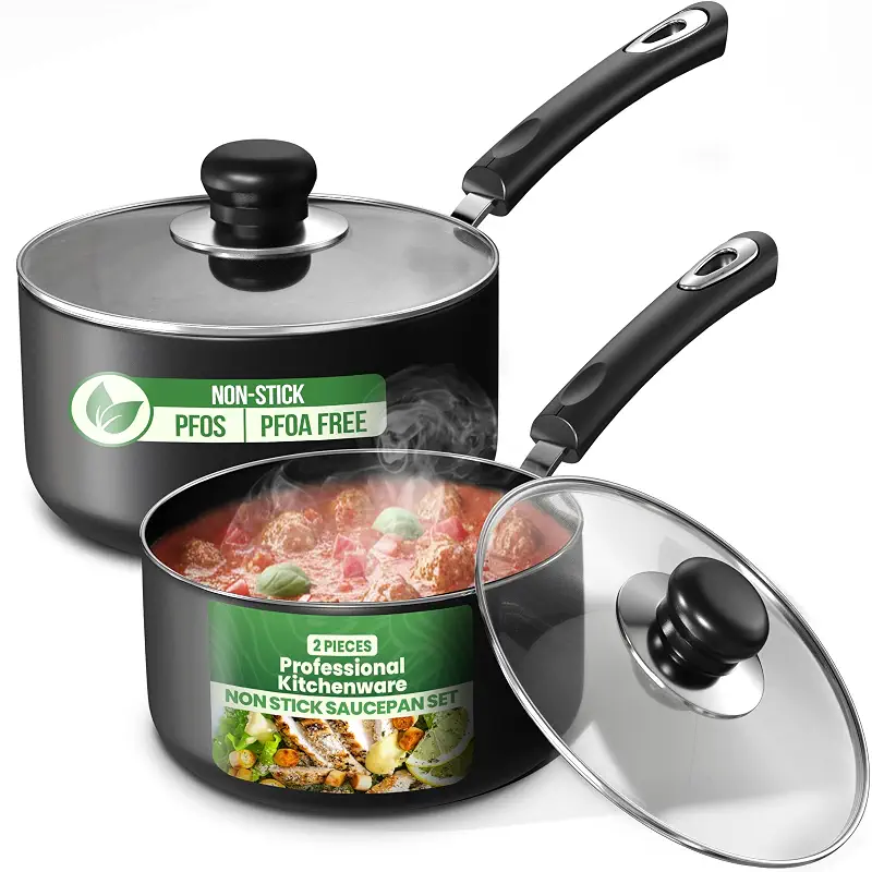 Utopia Kitchen Nonstick Saucepan Set with Lids 1 QT 2 QT Pots PFOS Free | Multipurpose Cooking Pots Set, Nonstick Coating, Even Heat Distribution, Durable, Bakelite Handles, Dishwasher Safe