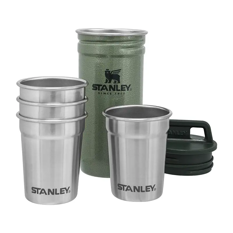 STANLEY Adventure Pre-Party Nesting Shot Glass Set | 4 Shot Glasses in Travel Carrying Case | Insulated Stainless Steel | BPA-Free | Hammertone Green